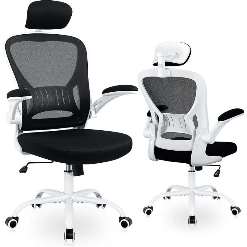 바퀴 달린 인체 공학적 책상 의자, 편안한 높이 조절 가능, 사무실 의자, 요추 지지대 메쉬, 블랙/화이트 옵션