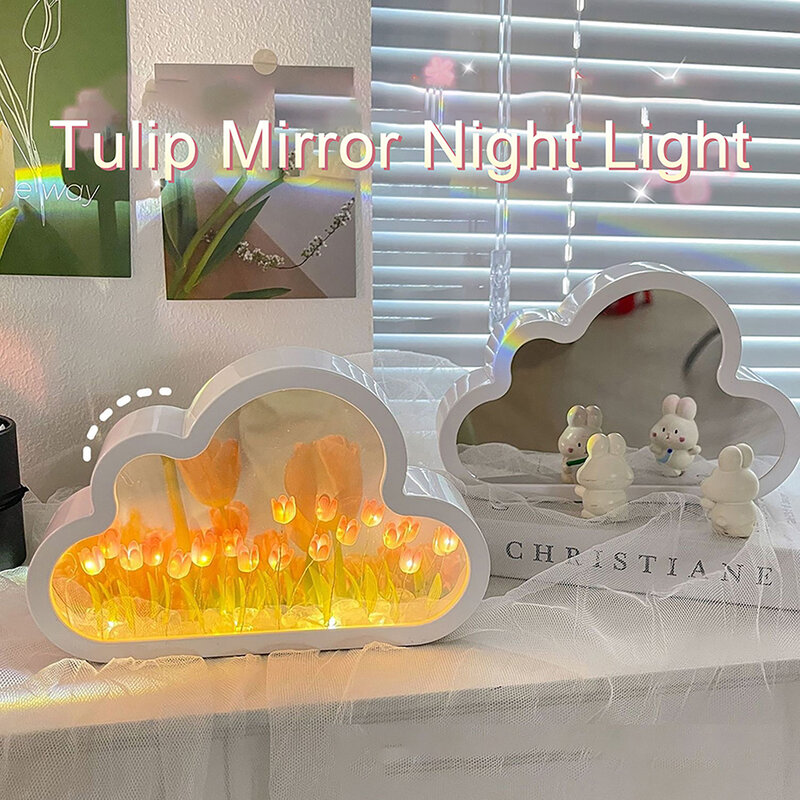 Tulipa Cloud Lamp para Quarto, Night Lights, Ornamentos, Home Decor, Aniversário, Presentes de Natal, DIY, Espelho, 1Pc