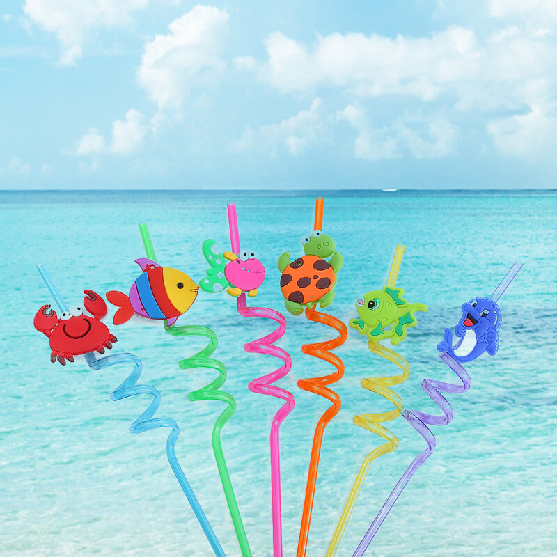6-12 cannucce a forma di oceano animale regali per feste cannucce per bambini riutilizzabili forniture per feste per feste forniscono spazzole per la pulizia gratuite