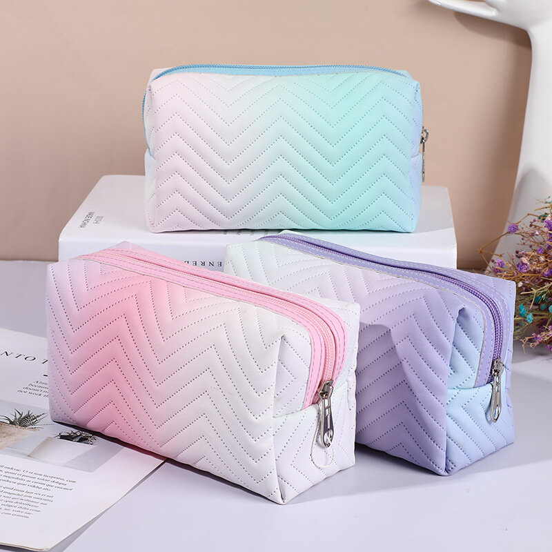 Gradient Color Makeup Bag for Women Zipper Pu Leather Cosmetic Bag Pouch Travel Waterproof Female Make Up Toiletries Wash Bag