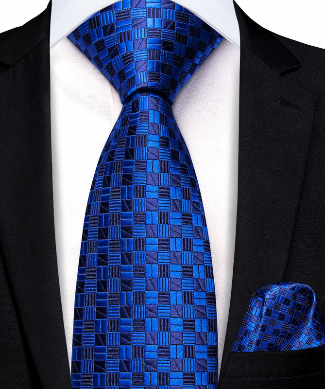Hi-Tie Navy Blue Plaid Silk Tie For Children Luxury Design Handky Child Necktie 120CM Long 6CM Wide Fashion Party Dropshipping