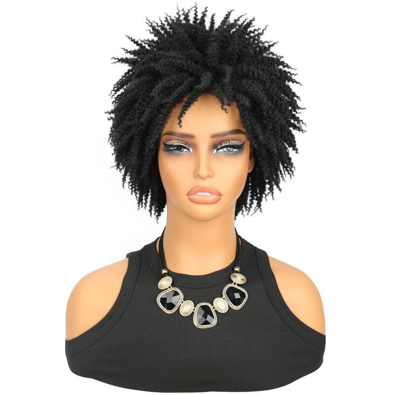 Wig keriting pendek Kinky untuk wanita rambut keriting Afro keriting Wig landak Wig keriting sintetis alami Cosplay Afro tahan panas