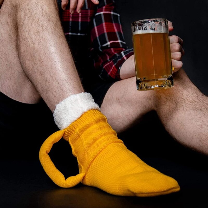 Chaussettes de sol créatives drôles, chaussettes tricotées créatives, chaussettes de bière à la mode, fête de vacances