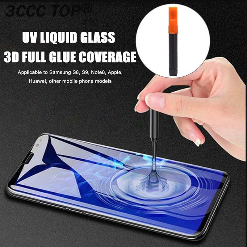 Pelindung layar lem Tempered Glass UV, 5 buah untuk semua perekat ponsel tepi lem Tempered melengkung penutup penuh lem kaca