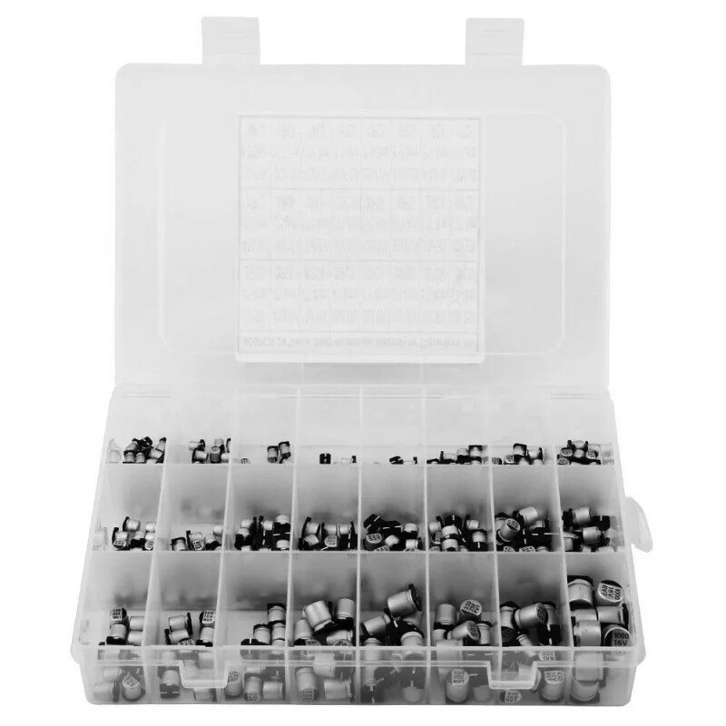 Caja de condensadores de electrólisis de aluminio, Kit de condensadores de capacidad de Chip de 1 UF-400 uF Smd, 24 especificaciones, 1000 piezas