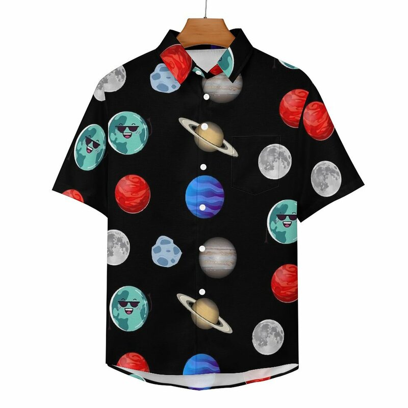 Raumsystem Freizeit hemd bunte Planeten Strand lose Hemd Hawaii Streetwear Blusen Kurzarm Grafik übergroße Kleidung