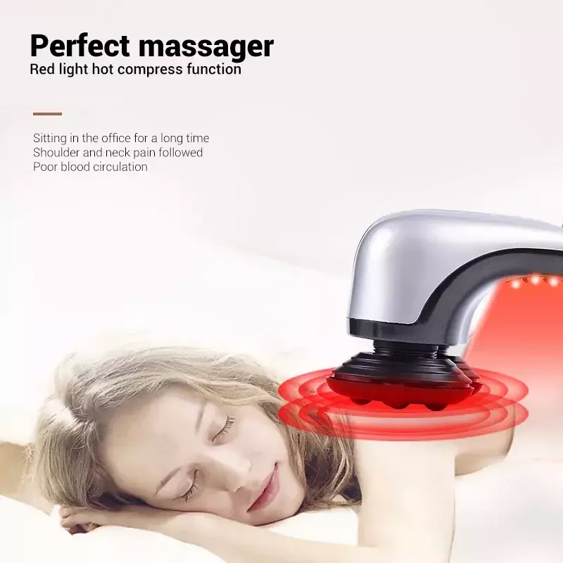 Masajeador de espalda eléctrico de mano, martillo de calefacción infrarroja con doble cabezal utilizado para masaje de cuerpo completo, alivio del dolor
