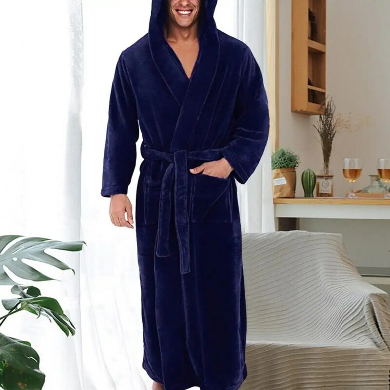 Cozy Comfortable Belt Male Thickened Plush Nightgown Robe Pajamas for Daily Life Robe Pajamas Plush Bathrobe