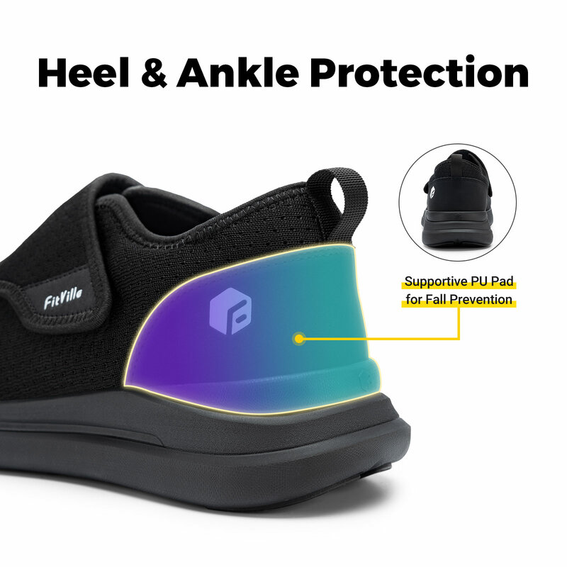 Fitville-Sapatos diabéticos femininos, sapatos de caminhada larga, respirável casual para pés inchados, alívio da dor nos pés idosos, neuropatia
