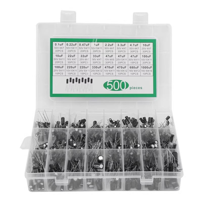 24 commonly used 500 in-line electrolytic capacitor sample pack kit 0.1uF-1000uF 16V-50V