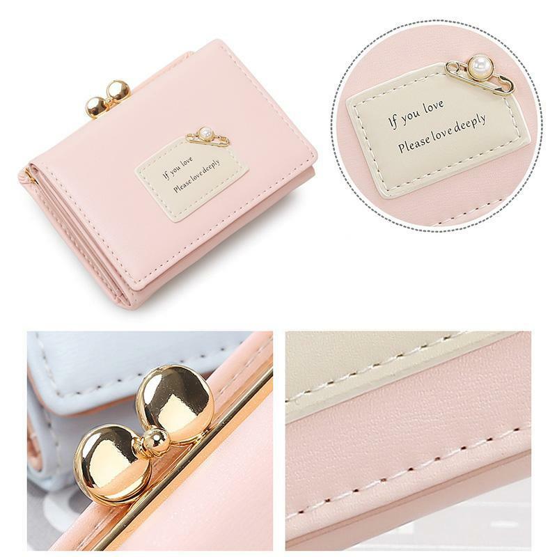 Portafogli donna perla femminile Design corto moda borsa a tre pieghe in pelle PU portamonete portamonete con pochette per studenti semplice e carino