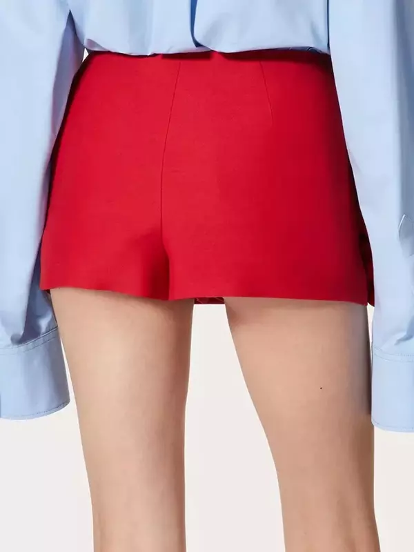 Pantalones cortos adelgazantes minimalistas con apliques de retazos para mujer, cintura alta, pantalones cortos de temperamento sólido, ropa de moda femenina