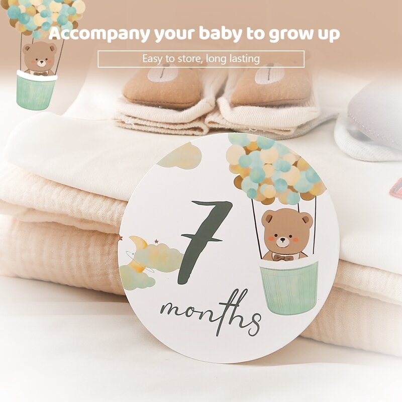 16PCS Newborns Bear Milestone 1-12 Month Card Paper Baby Memories Birthday Party Decoration Baby Photography Props Infant Gift
