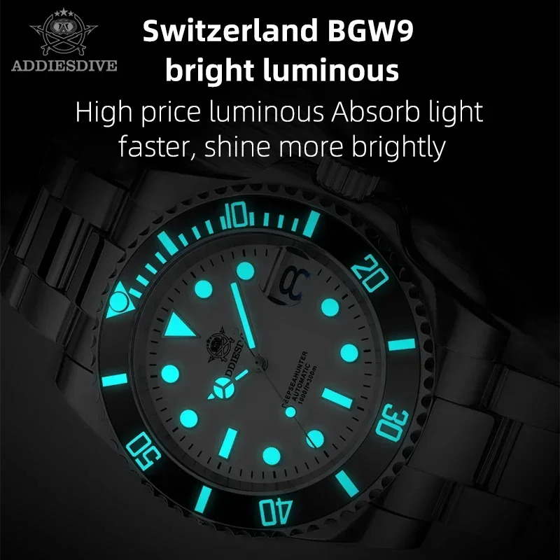 ADDIESDIVE-reloj mecánico automático para hombre, pulsera de lujo de acero inoxidable, de 41mm, NH35, cristal de zafiro, 300m