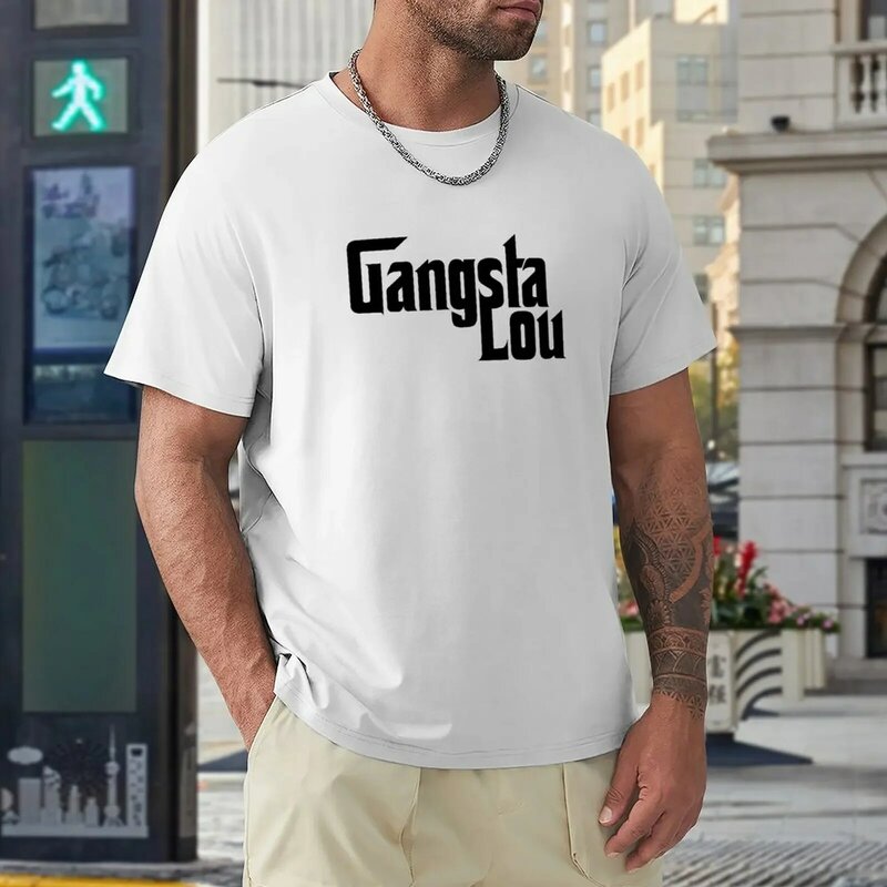 Kaus berlogo Gangsta Lou pakaian hippie kaus hitam Atasan Musim Panas kaus polos pria