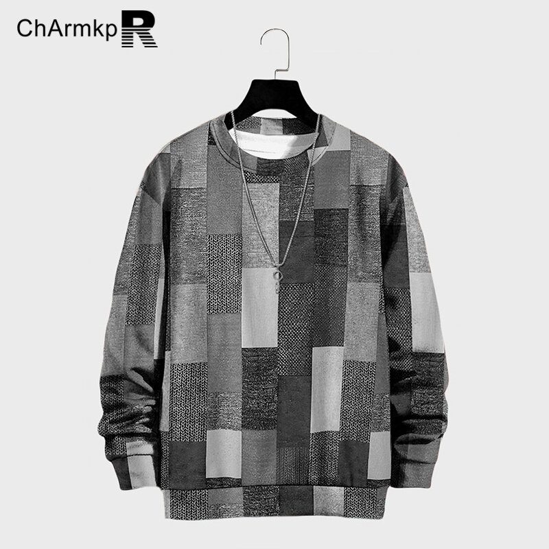 ChArmkpR modna 2024 wiosenne jesienne męskie bluzy z kapturem patchworkowe z długim rękawem wycięcie pod szyją luźne pulowerowe topy Streetwear