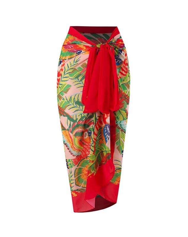Pakaian renang pantai wanita Detail bunga gambar tropis pakaian renang satu potong sifon dengan penutup 2024 Bra tanpa kawat liburan terbaru