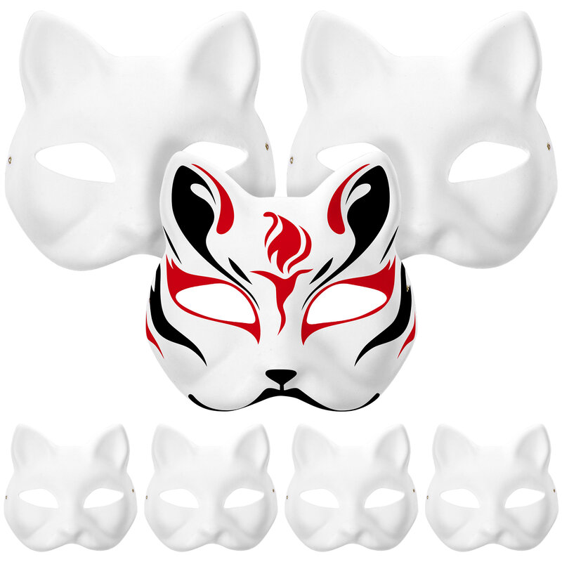 6/10/12Pcs Mask Cat Masquerade Decor Masks White Animal Empty Face Women Halloween Cosplay Party Kid Woman Therian Wolf