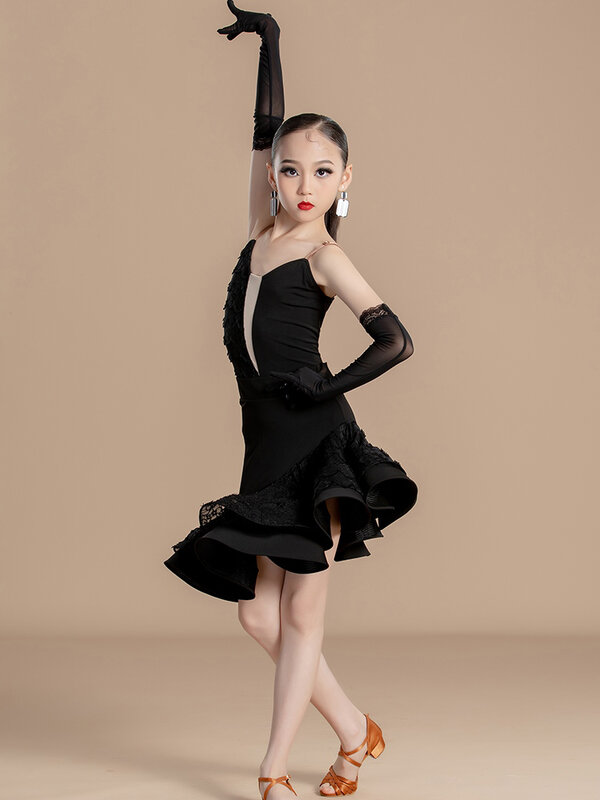 2024 Children Clothing Sexy Backless Practice Clothes Chacha Rumba Tango Latin Dance Dress For Girls Performance Wear DN17899
