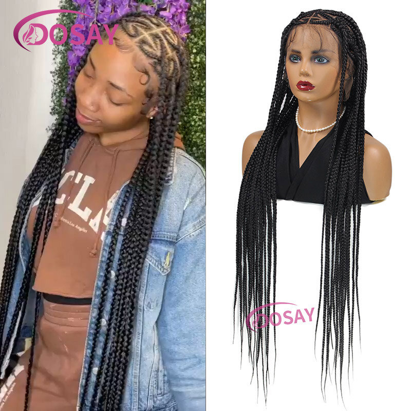 Jumbo Full Lace Wig with Baby Hair Knotless Heart Braided Wig For Women Love Long Synthetic Cornrow Braids Lace Front Wig 36Inch