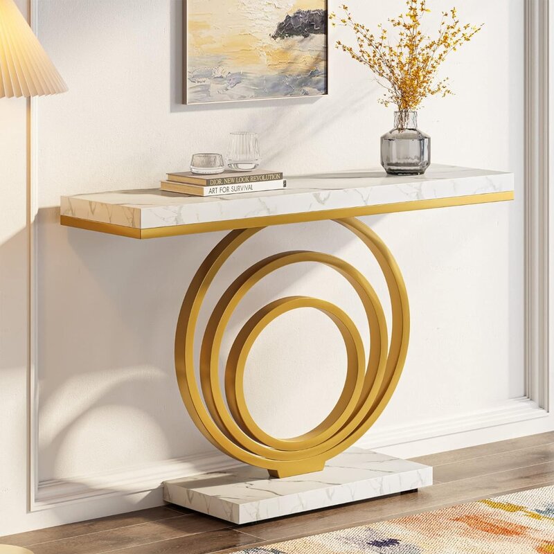 41-Inch Gold Entryway Table, Modern Console Table Narrow Long, Contemporary Accent Table for Living Room, Hallway, Entrance