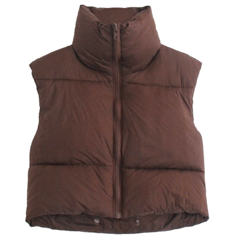 Women Cotton Padded Vest Ladies Sleeveless Crop Vest Y2k Fashion Puffer Vest F0T5