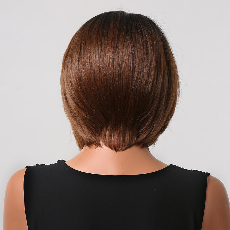 Peluca sintética con corte Bob para mujer, pelo corto y recto, color negro y marrón, Natural, encaje transparente, resistente al calor, Cosplay
