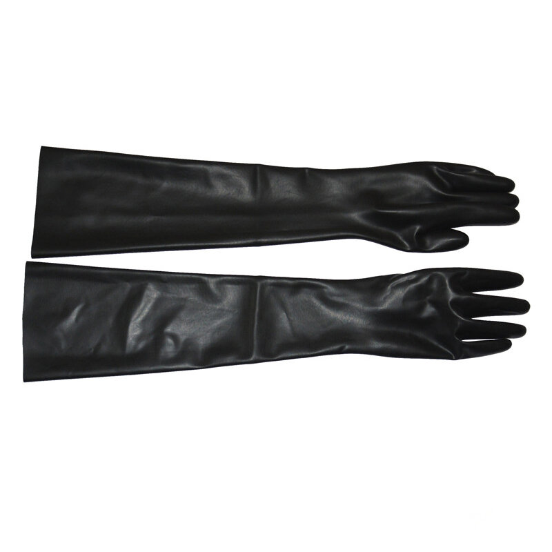 Unisex Latex Rubber Handschoenen Pols Naadloze Gevormde Schouderlengte Zwart En Rood Lange Sexy Fetisj Handschoenen Voor Mannen Vrouwen