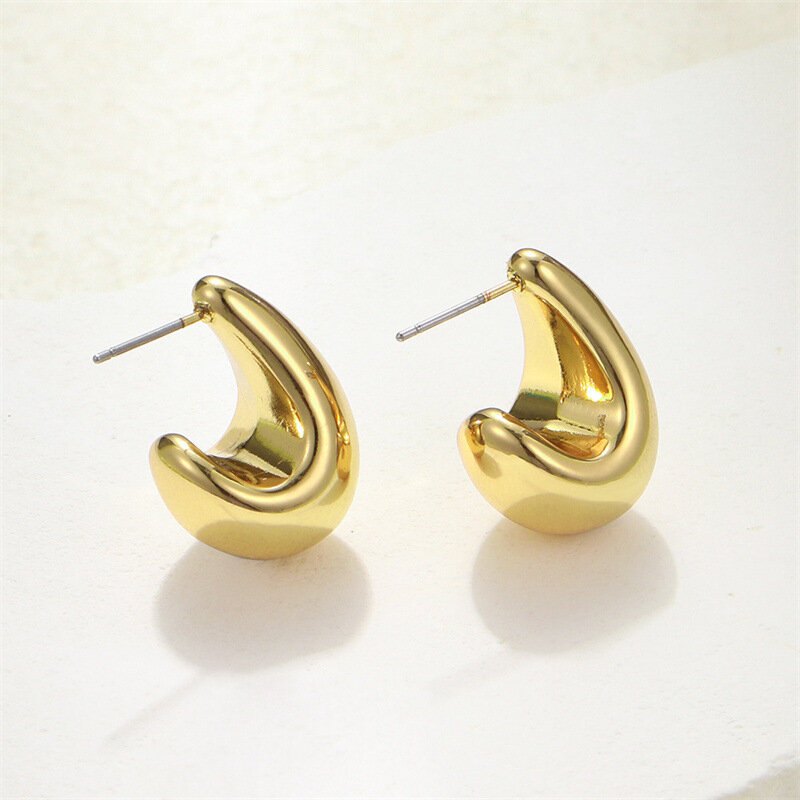 Vintage Chunky Dome Drop Earrings For Women Golden Color Stainless Steel Thick Teardrop Earring Statement Wedding Jewelry Gift