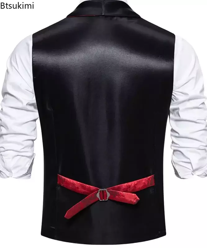 2024 męska kamizelka dopasowany przylegający garnitur moda żakardowa jednorzędowy kamizelka okazjonalna płaszcz męski sukienka świąteczna przyjęcie kamizelki dla mężczyzn ślubne