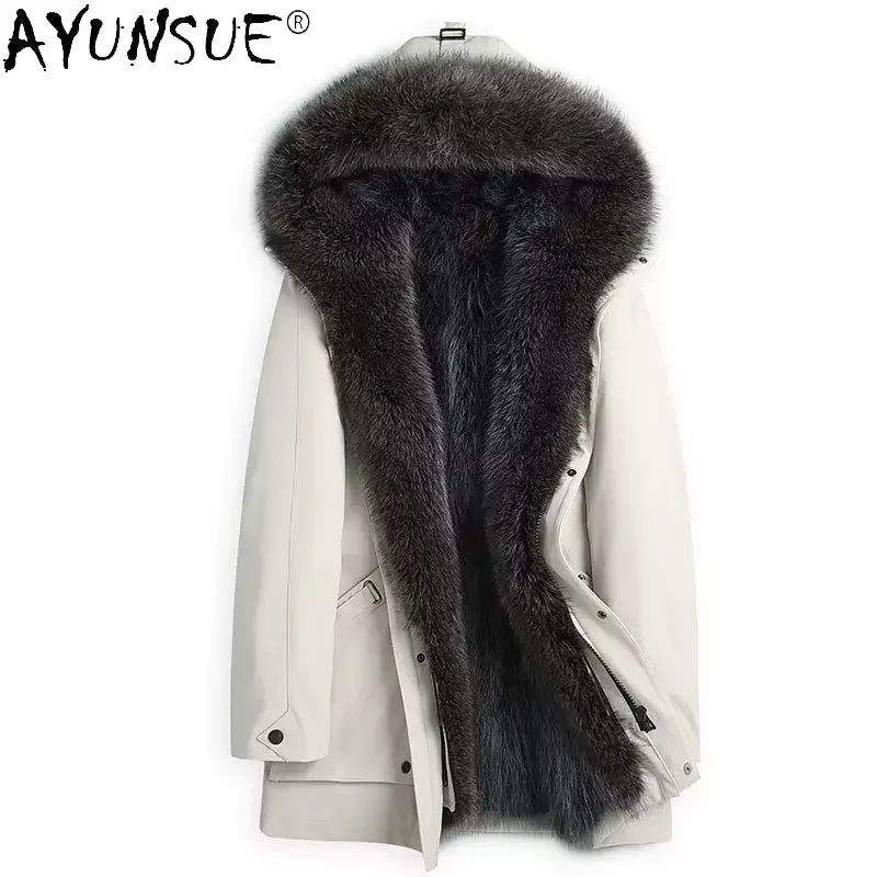 AYUNSUE Men 'S Real Fur Parka Hooded หนา Warm Raccoon Fur Liner สีเขียว Mink Fur เสื้อแจ็คเก็ต2021 Casaco masculino Gm452