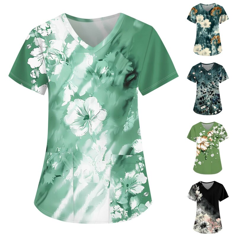 여성용 패션 티셔츠, 간호사 유니폼 상의, 페인트 패턴, 여성 작업 유니폼, Ropa Mujer Juvenil, 신상