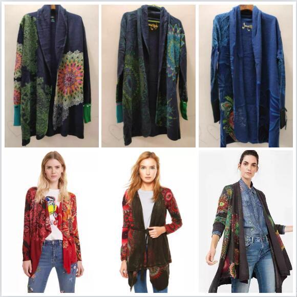 Foreign Trade Original Order Spanish Women's Knitted Yarn Printed Beaded Embroidered Cashmere Long Cardigan Shawl Coat