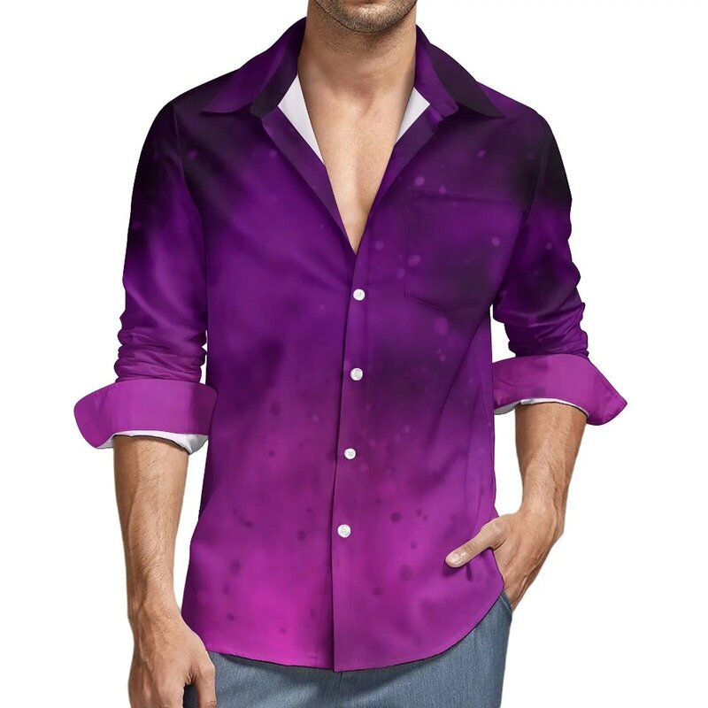 은하 옴브레 남성 갤럭시 프린트 캐주얼 셔츠, 가을 세련된 디자인 블라우스, 긴 소매 패션, 오버사이즈 상의, 선물 아이디어