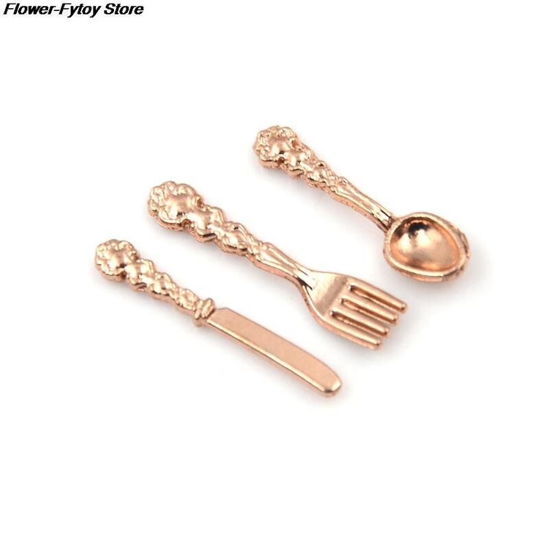 1Set 1:12 Fork Knife Soup Spoon Tableware Simulation Dollhouse Miniature Accessories Kitchen Food Furniture Toys