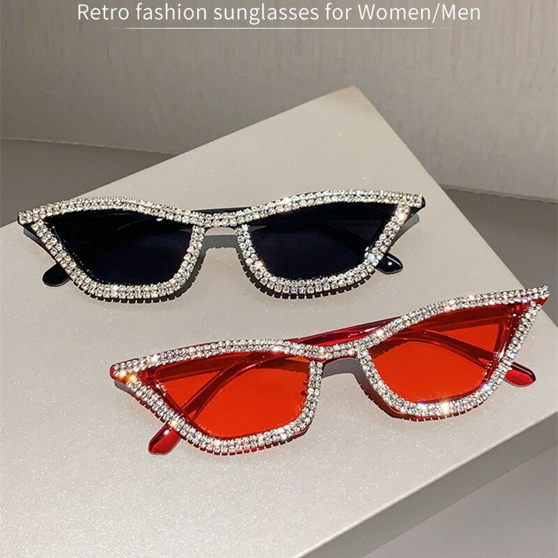 2023 Fashion Personality Small Frame Cat Eye Triangle Set With Diamonds Sunglasses Luxury Brand Designer Sun Glasses For Women
