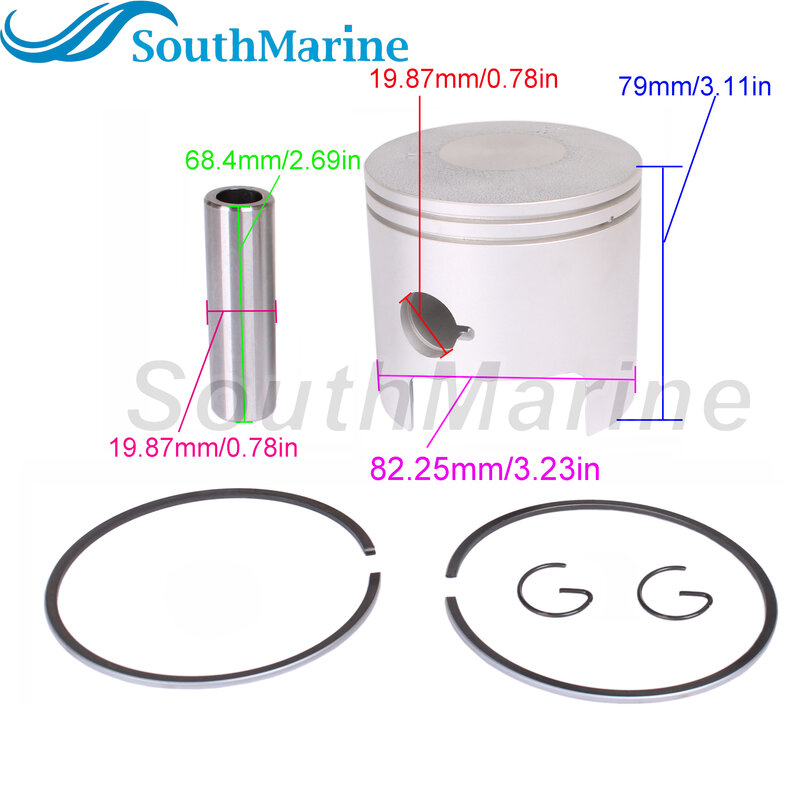 Boat Engine 688-11635-03 02 Oversize Piston Set & 688-11604-A0 Ring for Yamaha 48HP 50HP 55HP 75HP 85HP, 82.25mm 0.25mm O/S