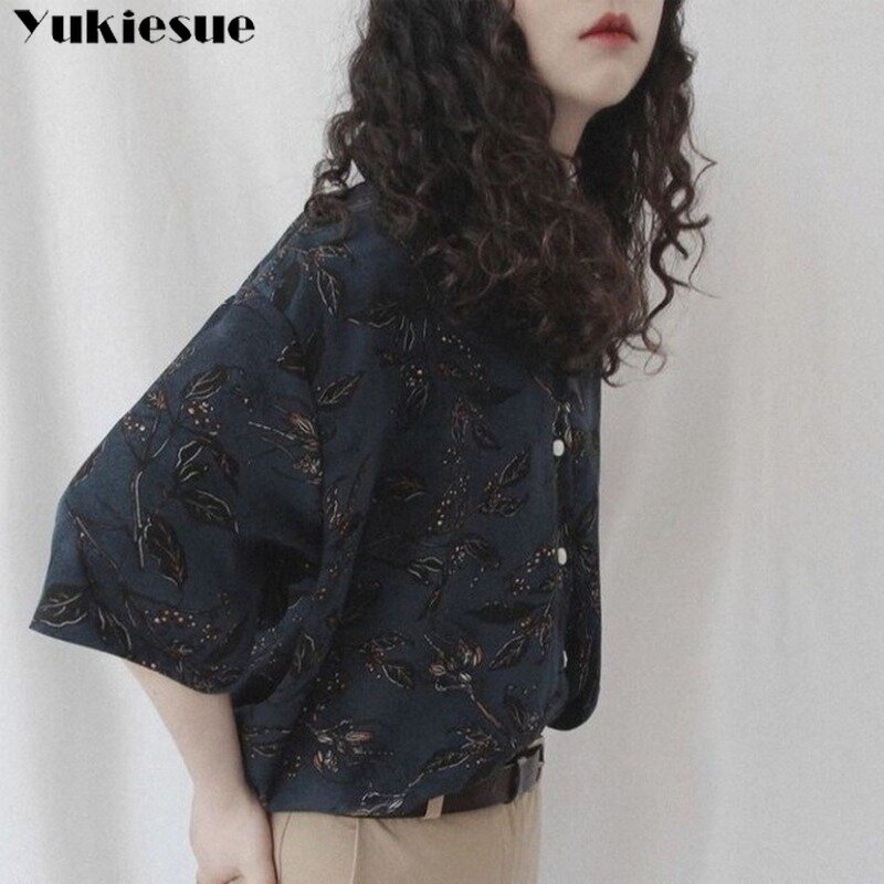 Camisa Vintage estampada para mujer, camisas de estilo coreano Harajuku, ropa de calle elegante para mujer, verano 2022