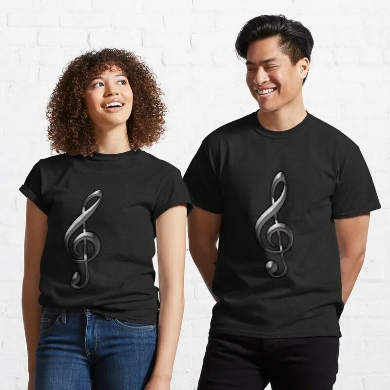 Мужская Серебристая черная классическая футболка с музыкальным символом скрипичного ключа, футболки с рисунком аниме для мужчин, одежда для женщин, футболки с коротким рукавом