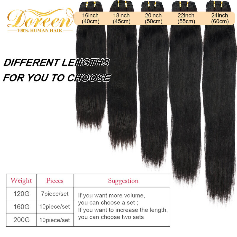 Doreen 12''-24'' Clp in Hair Extention Human hair Straight Machine Remy Natural Hair clips for Women Full Head 240G 10 Pcs/set