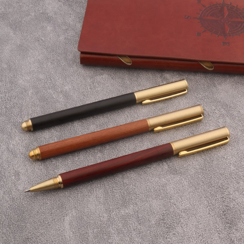 High Quality Brass Roller Ball Pen Ebony Wood Spin Stationery Office School Supplies Signature Ink Pens New