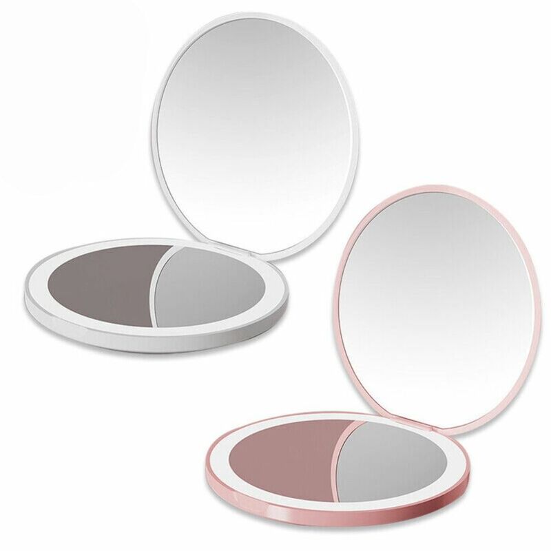 Round Portable Fashion Beauty Luminous Makeup Mirror Led Light 2X Magnifying Mirror Cosmetics Tool