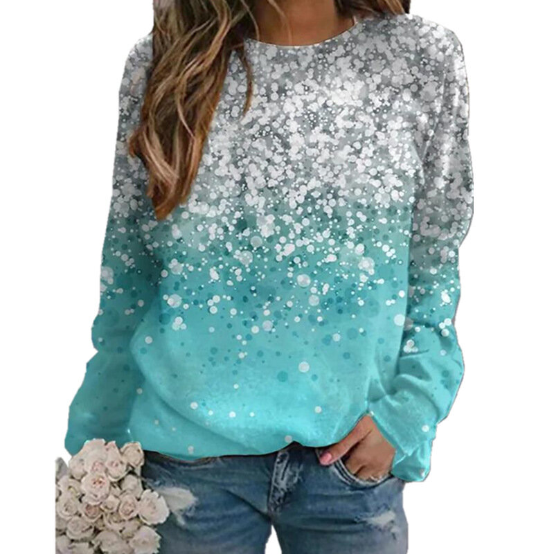 2021 Autumn/Winter New Women's Printed Round Neck Long Sleeved T-shirt