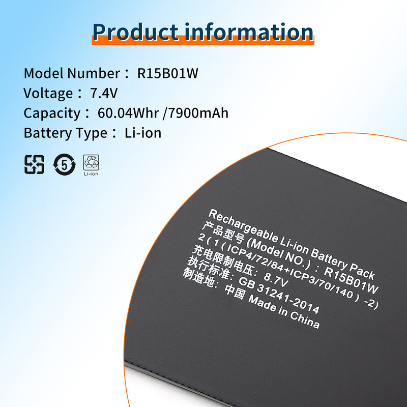 Bvbh R15b 01W Nieuwe Laptop Batterij Voor Xiaomi Pro 15.6 "Gtx Tm1701 Serie Notebook 7.6V 7900Mah 60.04wh