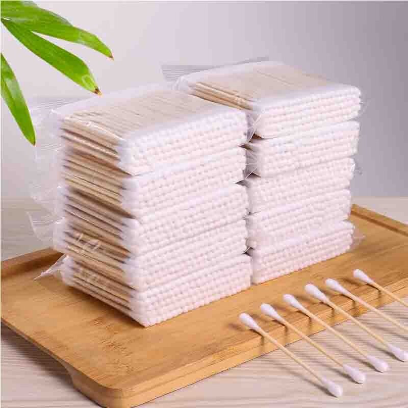 100 Pcs Wooden Cotton Swabs Chlorine-Free Cotton Buds Double-Tipped Cotton Buds 100% Cotton Hypoallergenic Cotton Swab Ear Stick
