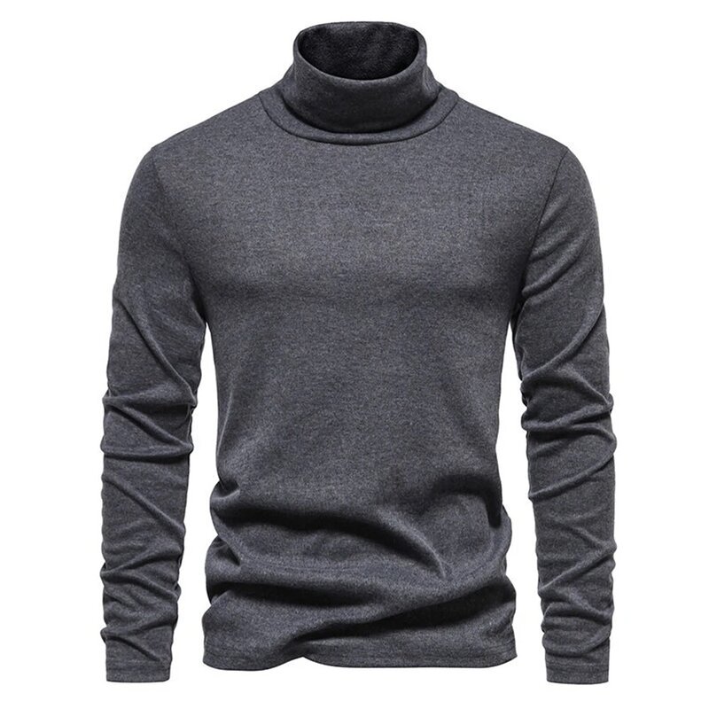 Pria Turtleneck Sweater Jumper rajut musim dingin Pullover atasan lengan panjang kemeja bulu Solid peregangan t-shirt pakaian dalam termal