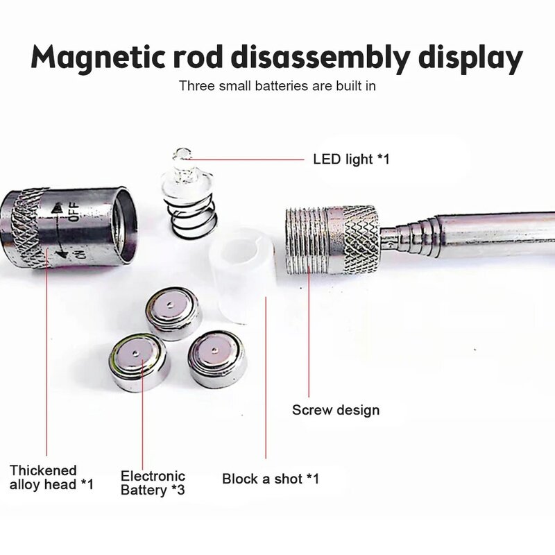 Atuador de drenagem retrátil magnético com luz led retrátil forte haste de sucção magnética dispositivo pick-up da haste de sucção