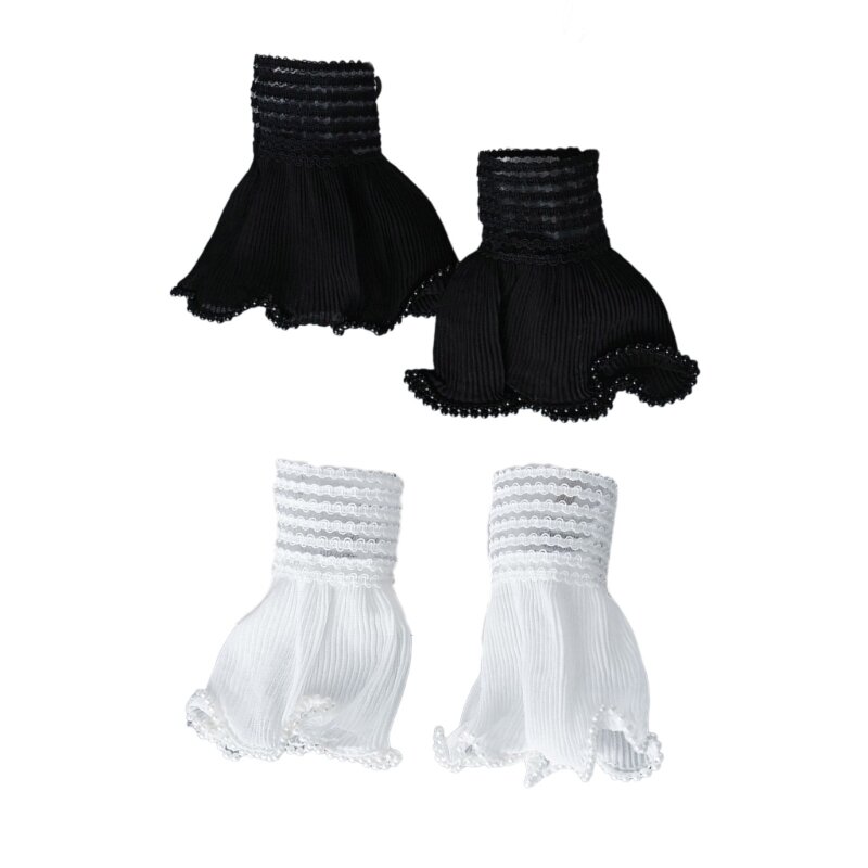 Женские наручные манжеты со съемными кружевными рюшами и жемчугом с шипами для рубашек, свитера, толстовки с накладными белого