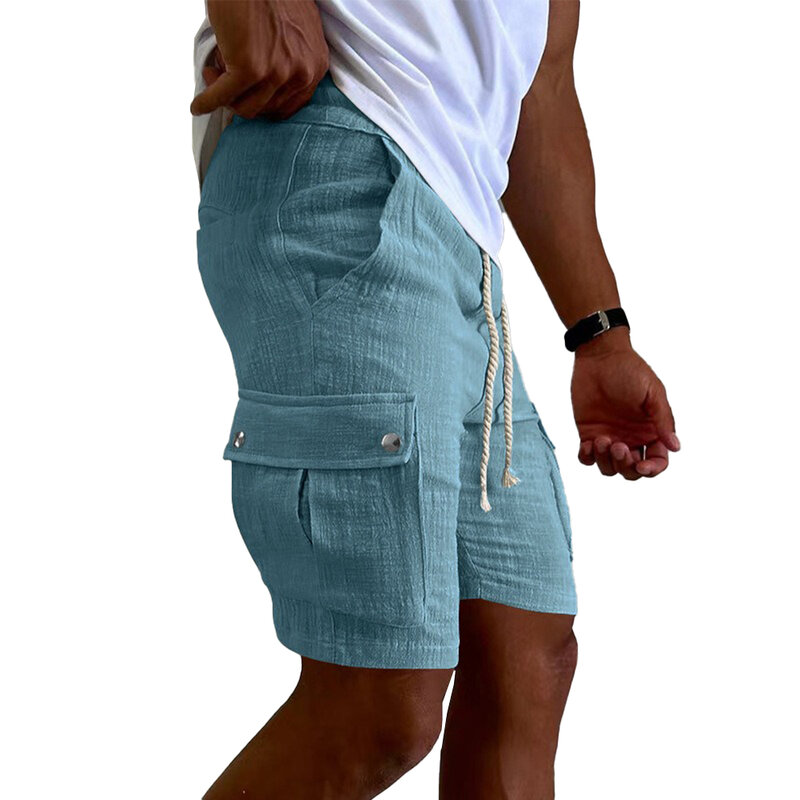 Celana pendek gaya baru olahraga pinggang elastis abu-abu Khaki celana pendek M-3XL abu-abu muda warna Solid hitam biru olahraga