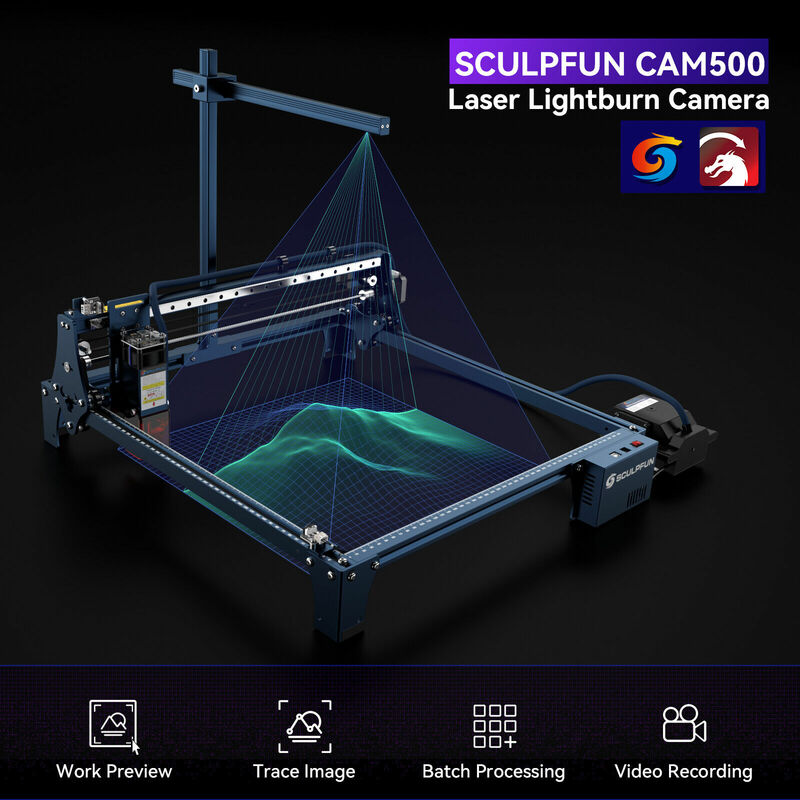 SCULPFUN-CAM500 Câmera de lente grande angular, pixel 5MP, 120 graus, área de trabalho 400x400mm, S6, S6 Pro, S9, S10, S30, Ultra Series